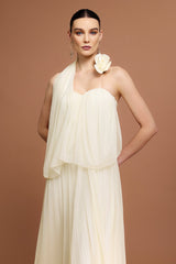 Margaret Ivory Strapless Pleated Dress