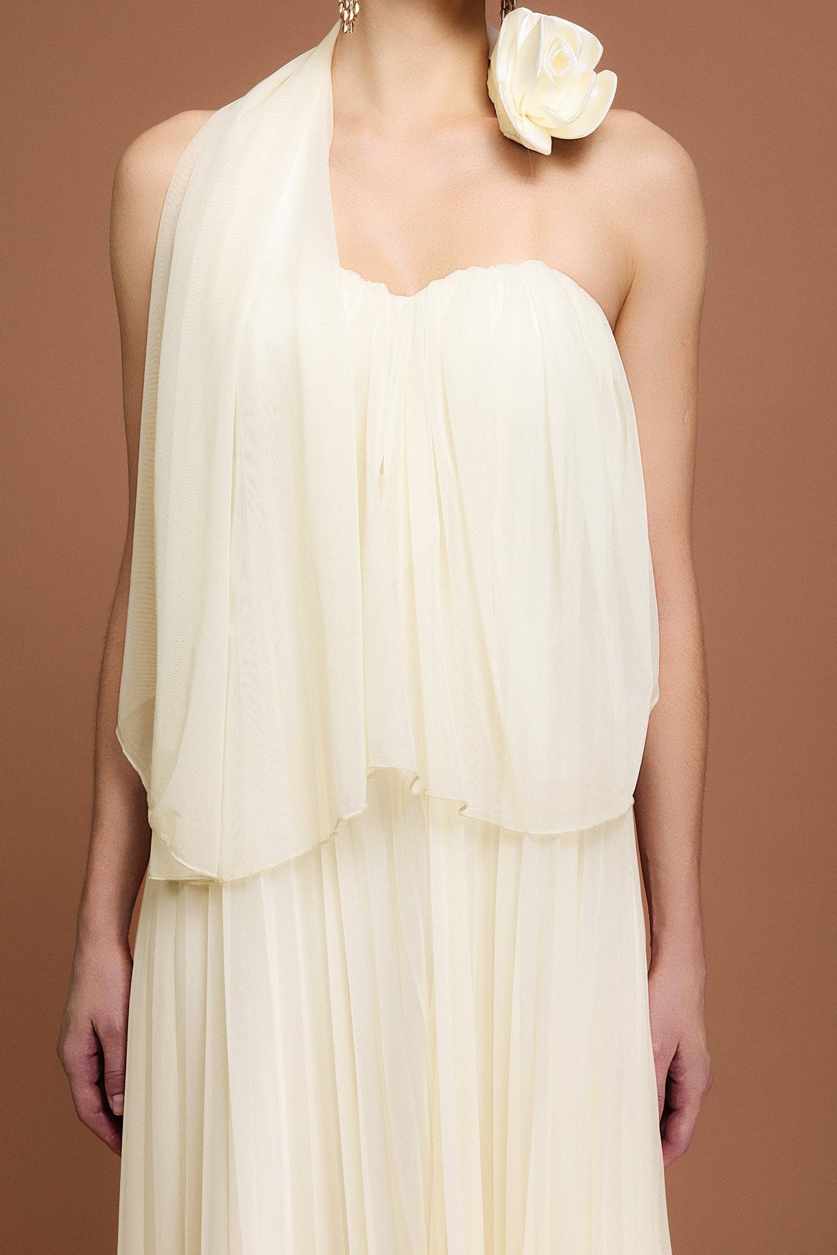 Margaret Ivory Strapless Pleated Dress