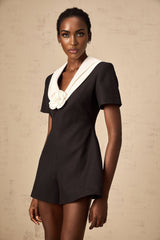 Margaret Jumpsuit Colorblocked Floral Applique Black & White