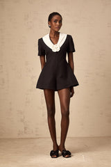 Margaret Jumpsuit Colorblocked Floral Applique Black & White