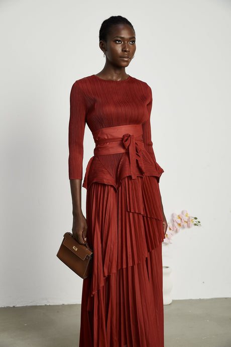 Margaux bowtie embellished pleated top  skirt matching set