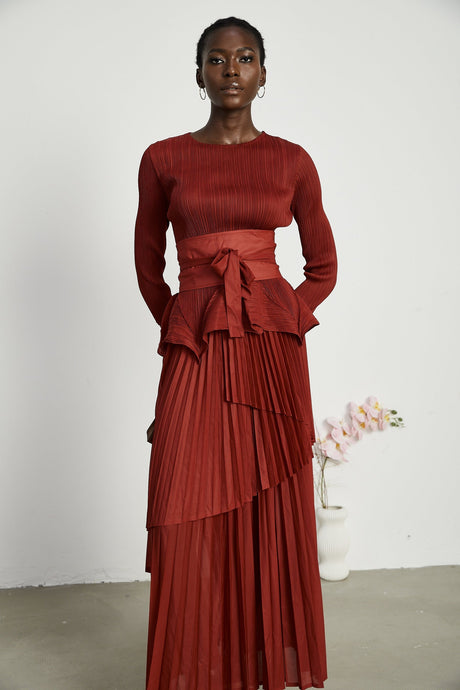 Margaux bowtie embellished pleated top  skirt matching set