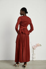 Margaux bowtie embellished pleated top  skirt matching set