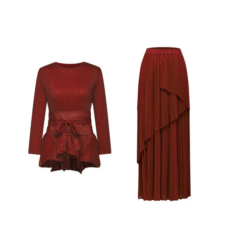 Margaux bowtie embellished pleated top  skirt matching set