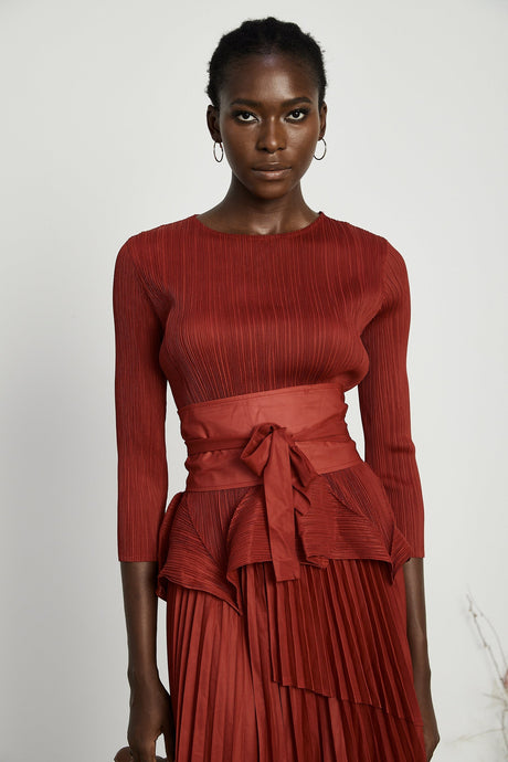 Margaux bowtie embellished pleated top  skirt matching set