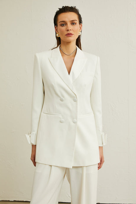 Margaux white bowembellished wool jacket