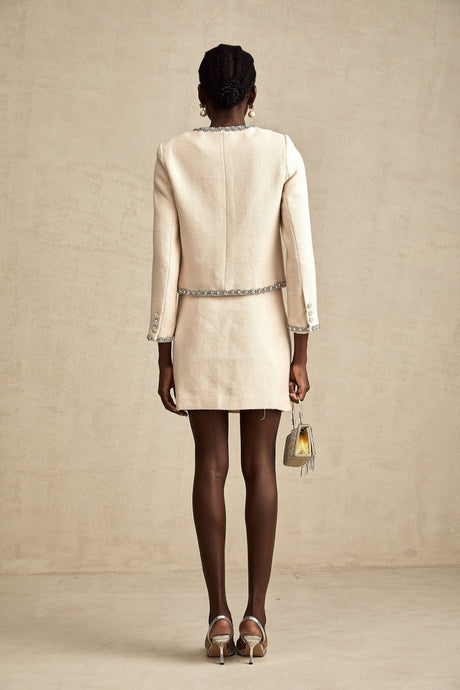Margherita Cardigan & Skirt Beige Crystal Tweed Set