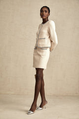 Margherita Cardigan & Skirt Beige Crystal Tweed Set