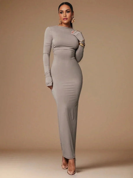 Margherita Maxi Dress - Refined Style - Slim Fit - Long Sleeve Length - High Stretch Fabric Elasticity - Natural Waist Line