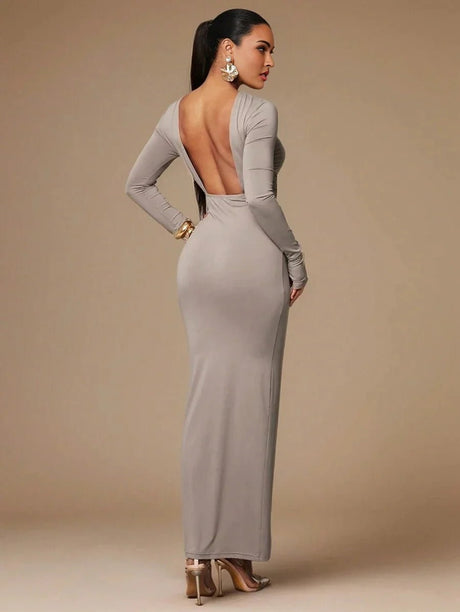 Margherita Maxi Dress - Refined Style - Slim Fit - Long Sleeve Length - High Stretch Fabric Elasticity - Natural Waist Line