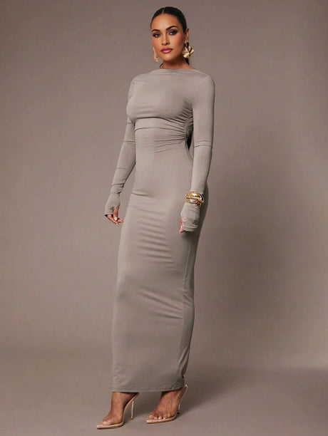 Margherita Maxi Dress - Refined Style - Slim Fit - Long Sleeve Length - High Stretch Fabric Elasticity - Natural Waist Line