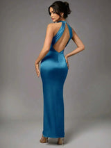 Margherita Maxi Dress - Slim Fit - Mermaid Hem Shaped - Asymmetrical Neckline - Sleeveless Design - Slight Stretch Fabric Elasticity