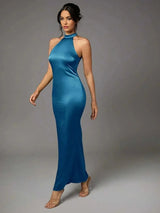 Margherita Maxi Dress - Slim Fit - Mermaid Hem Shaped - Asymmetrical Neckline - Sleeveless Design - Slight Stretch Fabric Elasticity
