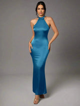 Margherita Maxi Dress - Slim Fit - Mermaid Hem Shaped - Asymmetrical Neckline - Sleeveless Design - Slight Stretch Fabric Elasticity