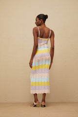 Margherita Midi Dress - Crochet Knit - Floral Appliqué - Scallop Hem - Wave Pattern - Slip - On Style