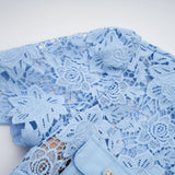 Margherita Mini Dress Blue Floral Appliqu Ruffled & Belted