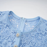 Margherita Mini Dress Blue Floral Appliqu Ruffled & Belted