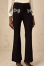 Margherita Trousers Black Studded Bow Flared Hem