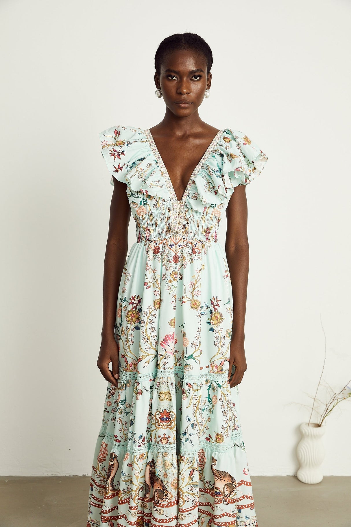 Margot ruffle floralprint sleeveless maxi dress