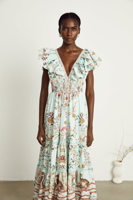 Margot ruffle floralprint sleeveless maxi dress