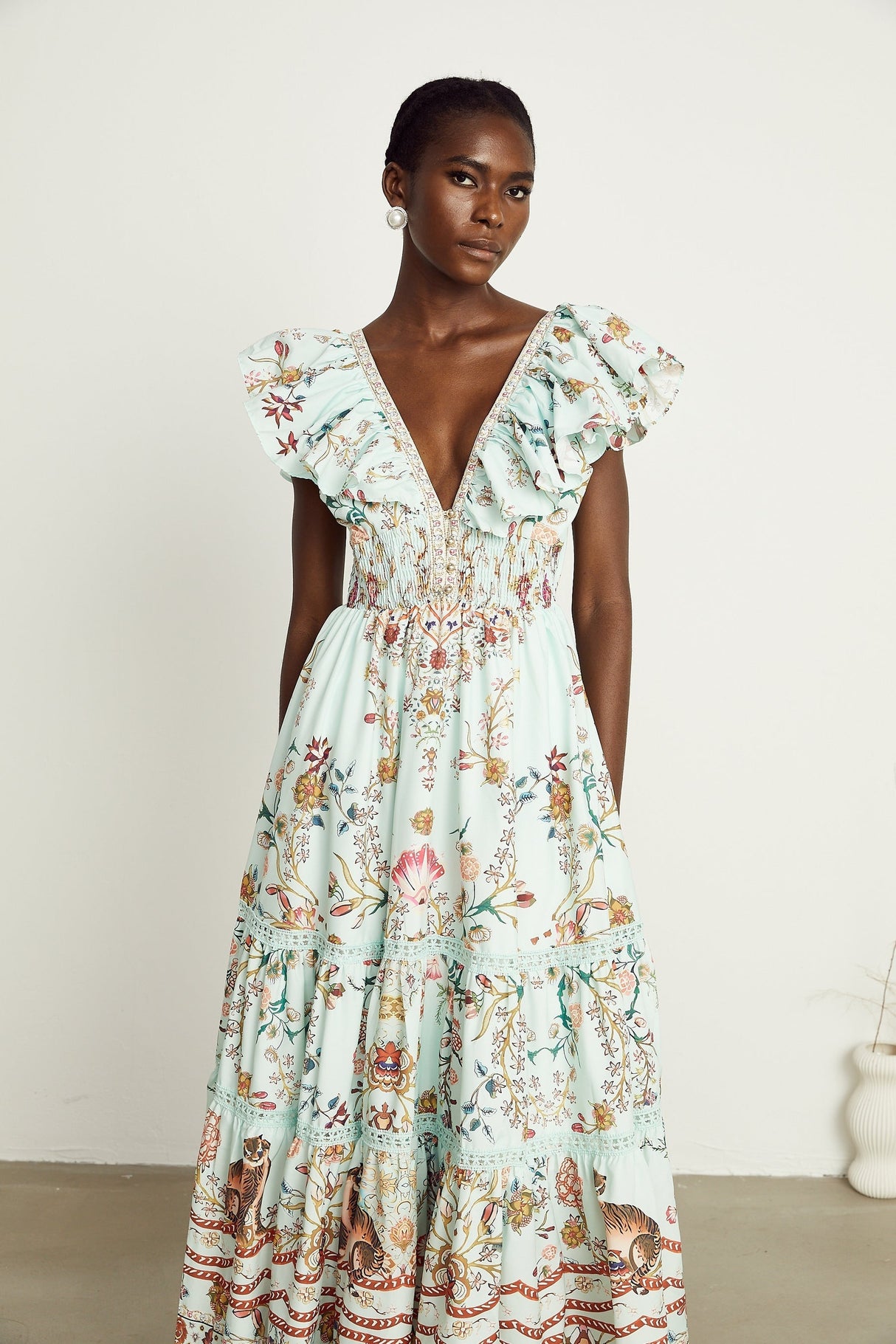 Margot ruffle floralprint sleeveless maxi dress