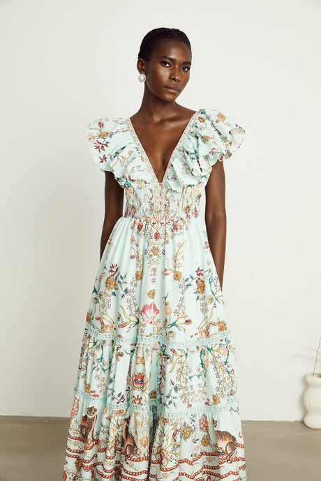 Margot ruffle floralprint sleeveless maxi dress