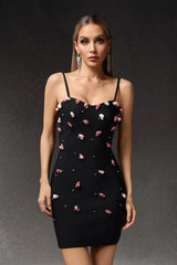 Maria Black Floral Applique Sleeveless Evening Dress