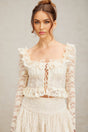 Maria Blouse Offwhite Floral Lace Ruffled Peplum & Self Tie