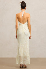 Maria Cream Floral Draped Sleeveless Dress