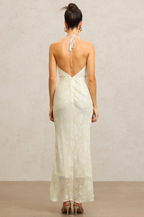 Maria Cream Floral Draped Sleeveless Dress