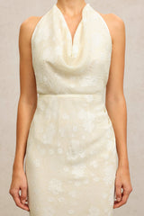 Maria Cream Floral Draped Sleeveless Dress