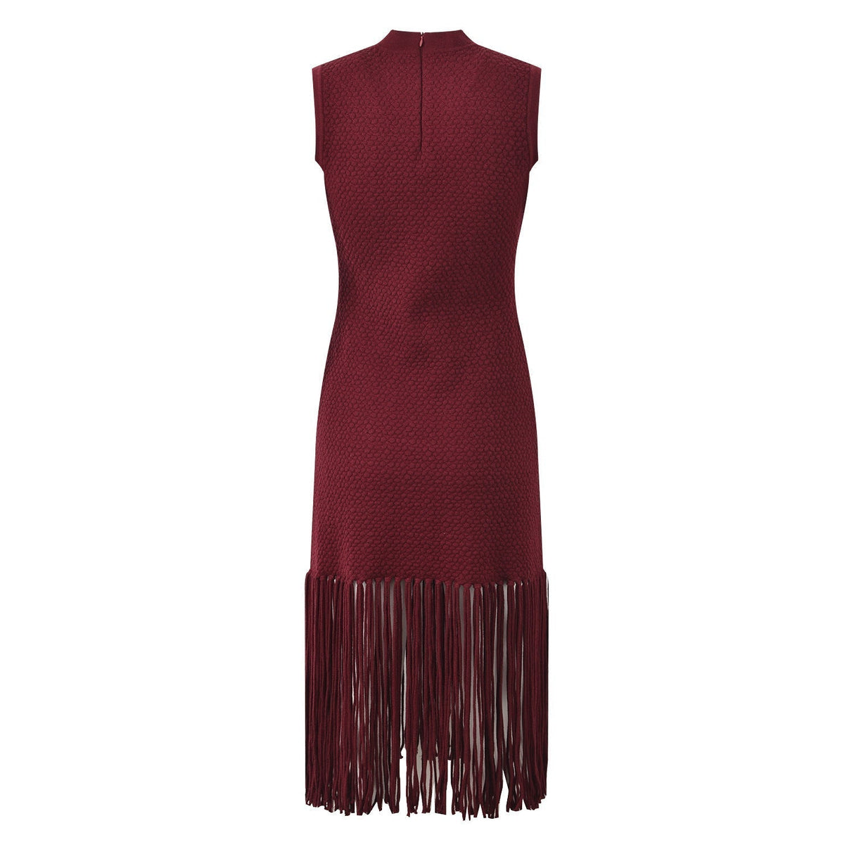 Maria Dress - Sleeveless Silhouette - Textured Fabric With Fringe Hem - Slim Fit - Fringe Waist Detailing