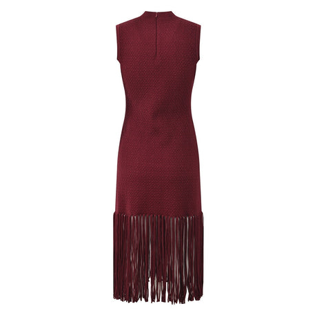 Maria Dress - Sleeveless Silhouette - Textured Fabric With Fringe Hem - Slim Fit - Fringe Waist Detailing