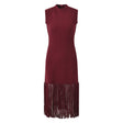Maria Dress - Sleeveless Silhouette - Textured Fabric With Fringe Hem - Slim Fit - Fringe Waist Detailing