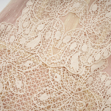 Maria Midi Dress Floral - Lace Paneling Peplum Waist Tulle Neutrals
