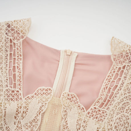 Maria Midi Dress Floral - Lace Paneling Peplum Waist Tulle Neutrals