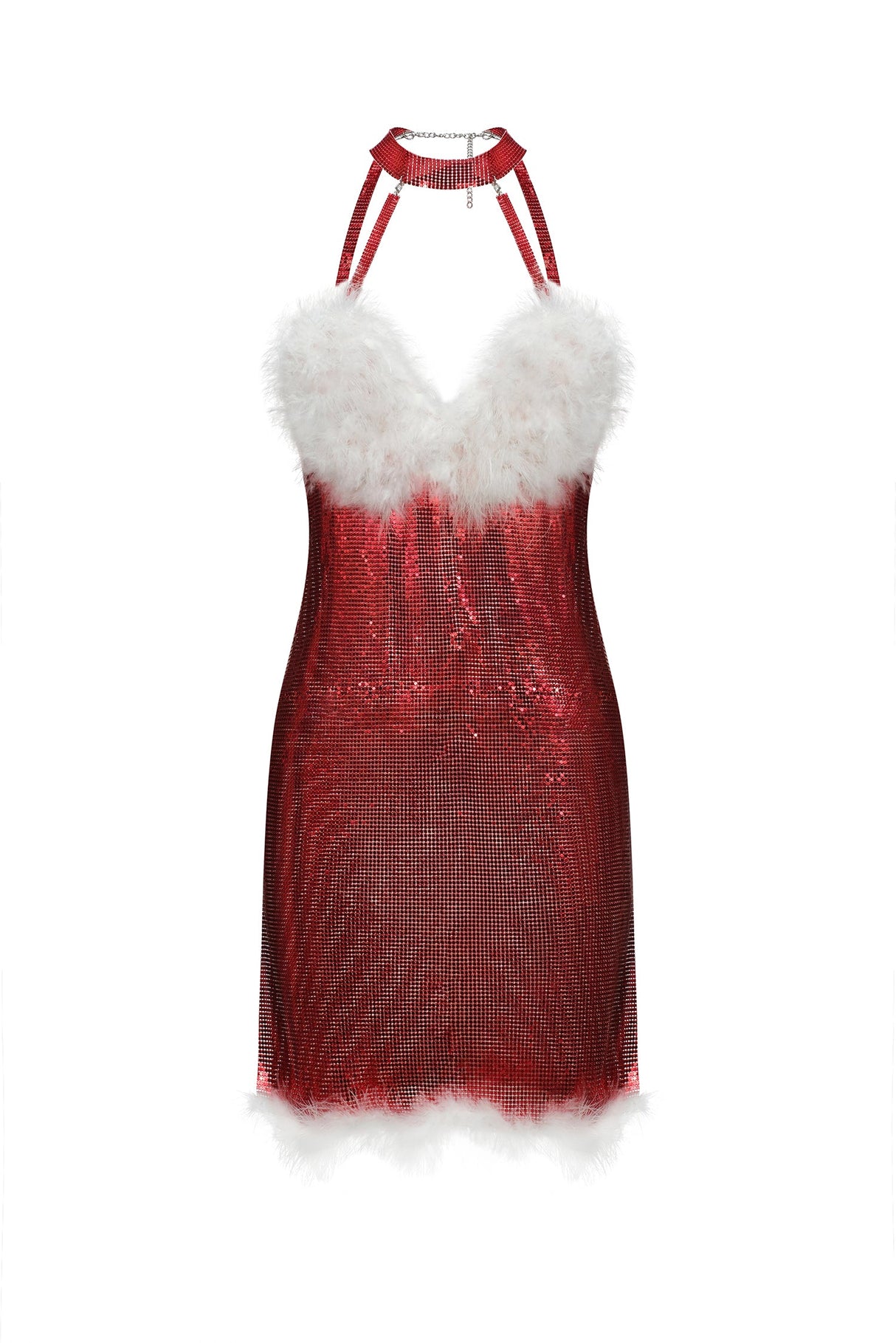 Maria Red Feather Halter Mini Dress