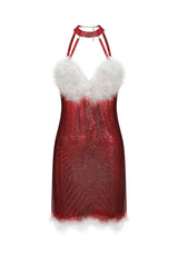 Maria Red Feather Halter Mini Dress