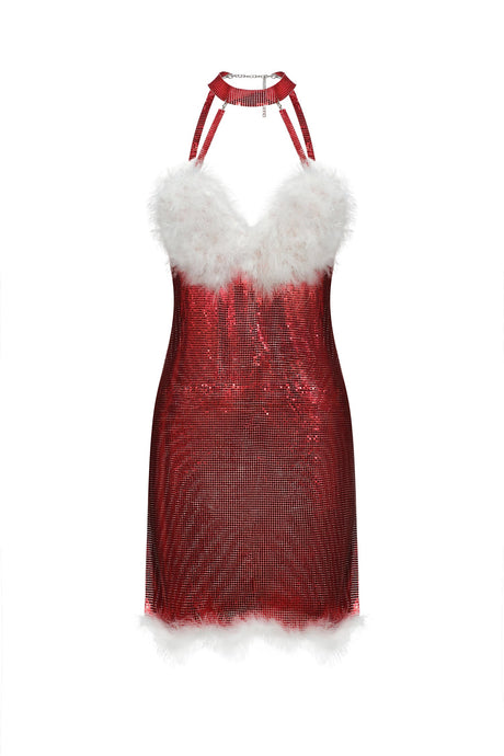 Maria Red Feather Halter Mini Dress