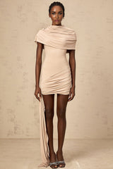 Mariachiara Mini Dress with Mock Neck and Ribbon Design