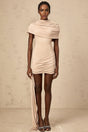 Mariachiara Mini Dress with Mock Neck and Ribbon Design