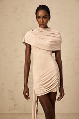 Mariachiara Mini Dress with Mock Neck and Ribbon Design