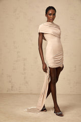 Mariachiara Mini Dress with Mock Neck and Ribbon Design