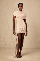 Mariachiara Mini Dress with Mock Neck and Ribbon Design