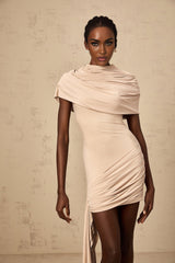 Mariachiara Mini Dress with Mock Neck and Ribbon Design
