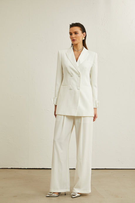 Mariah Jacket Mariah Wool Bow Embellished White & Crystal Coat