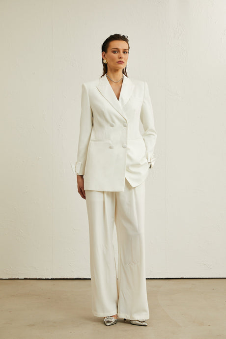Mariah Jacket Mariah Wool Bow Embellished White & Crystal Coat