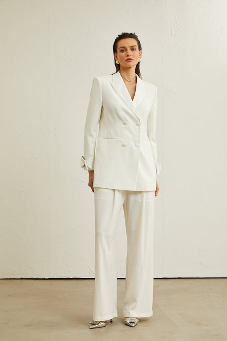 Mariah Jacket Mariah Wool Bow Embellished White & Crystal Coat