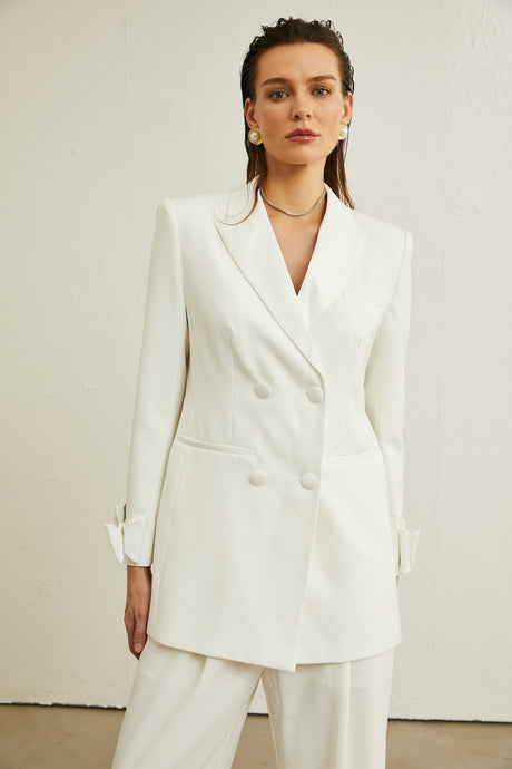 Mariah Jacket Mariah Wool Bow Embellished White & Crystal Coat