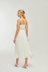 Mariah Midi Dress White Fauxpearl Crystal Embellished VNeck